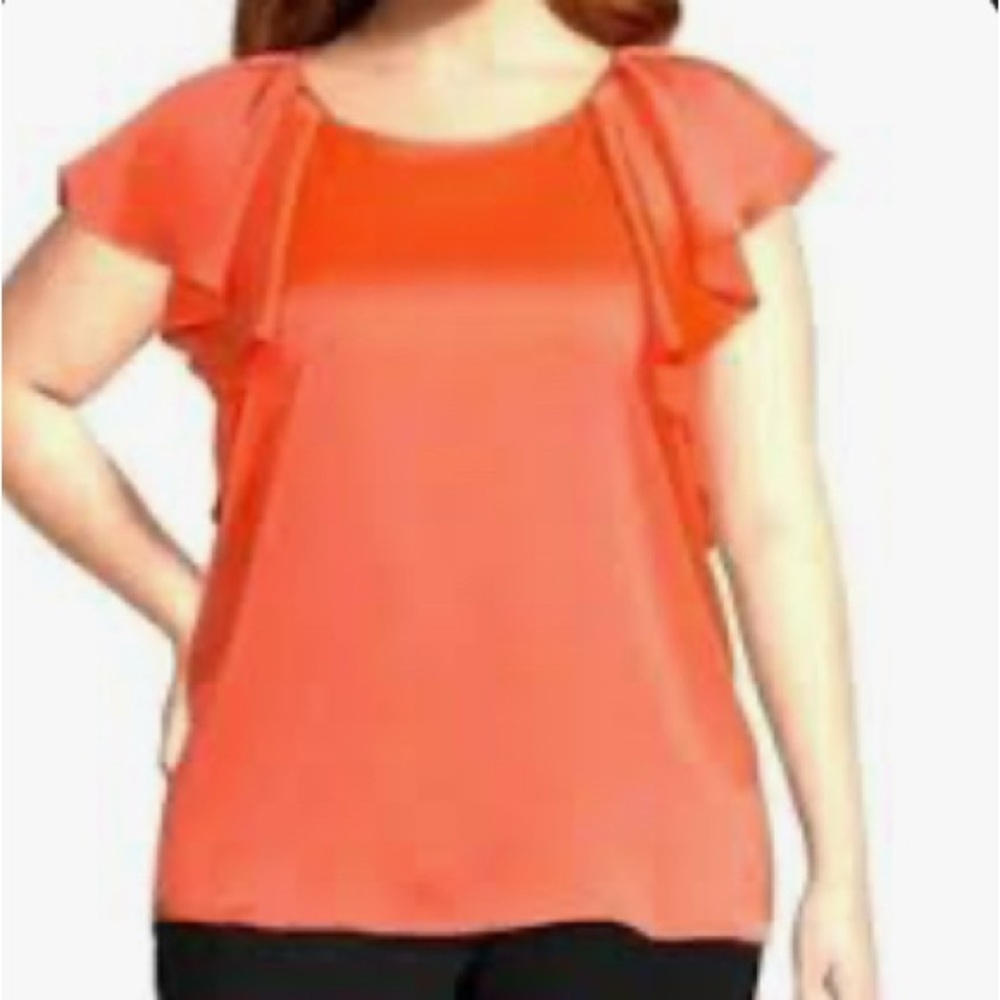 NWT Worthington Women's Plus Flutter Sleeve Blouse - Coral